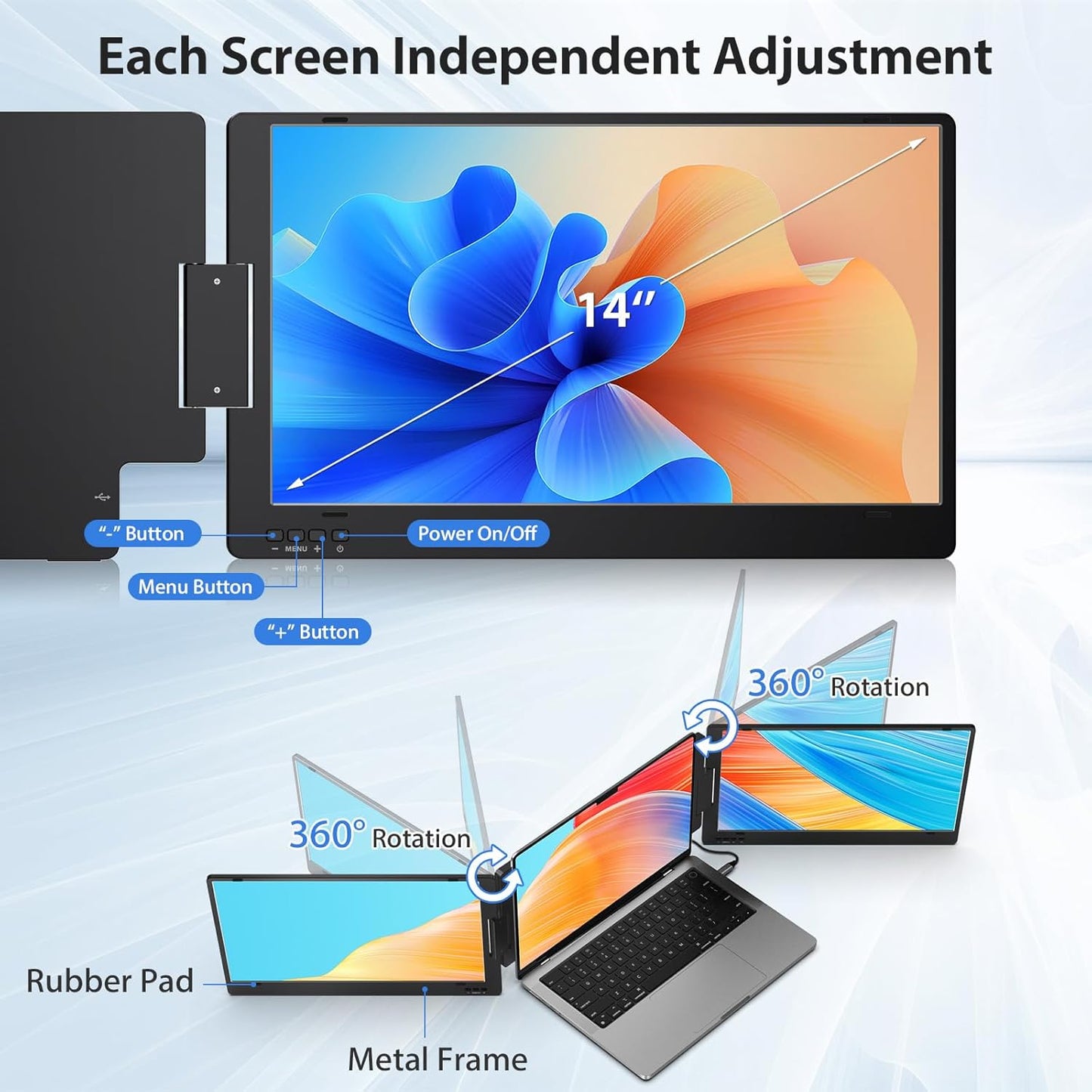 TZ-X90A | 14” FHD 1080P IPS Portable Dual Screen Extedner Comp with MacOS, Window & Andriod | Aluminium Frame