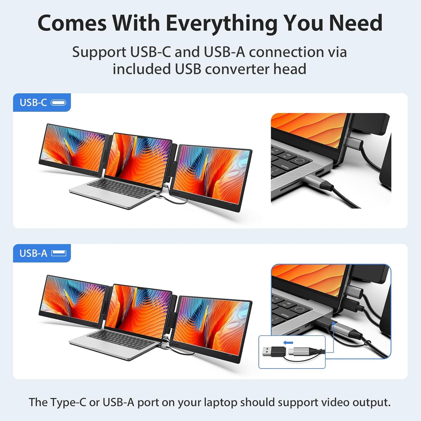 TZ-X90A | 14” FHD 1080P IPS Portable Dual Screen Extedner Comp with MacOS, Window & Andriod | Aluminium Frame