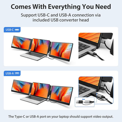 TZ-X90A | 14” FHD 1080P IPS Portable Dual Screen Extedner Comp with MacOS, Window & Andriod | Aluminium Frame