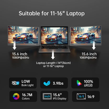 TZ-Z80A | 15.6” FHD 1080P IPS Portable Dual Screen Extedner Comp with MacOS, Window & Andriod | Aluminium Frame